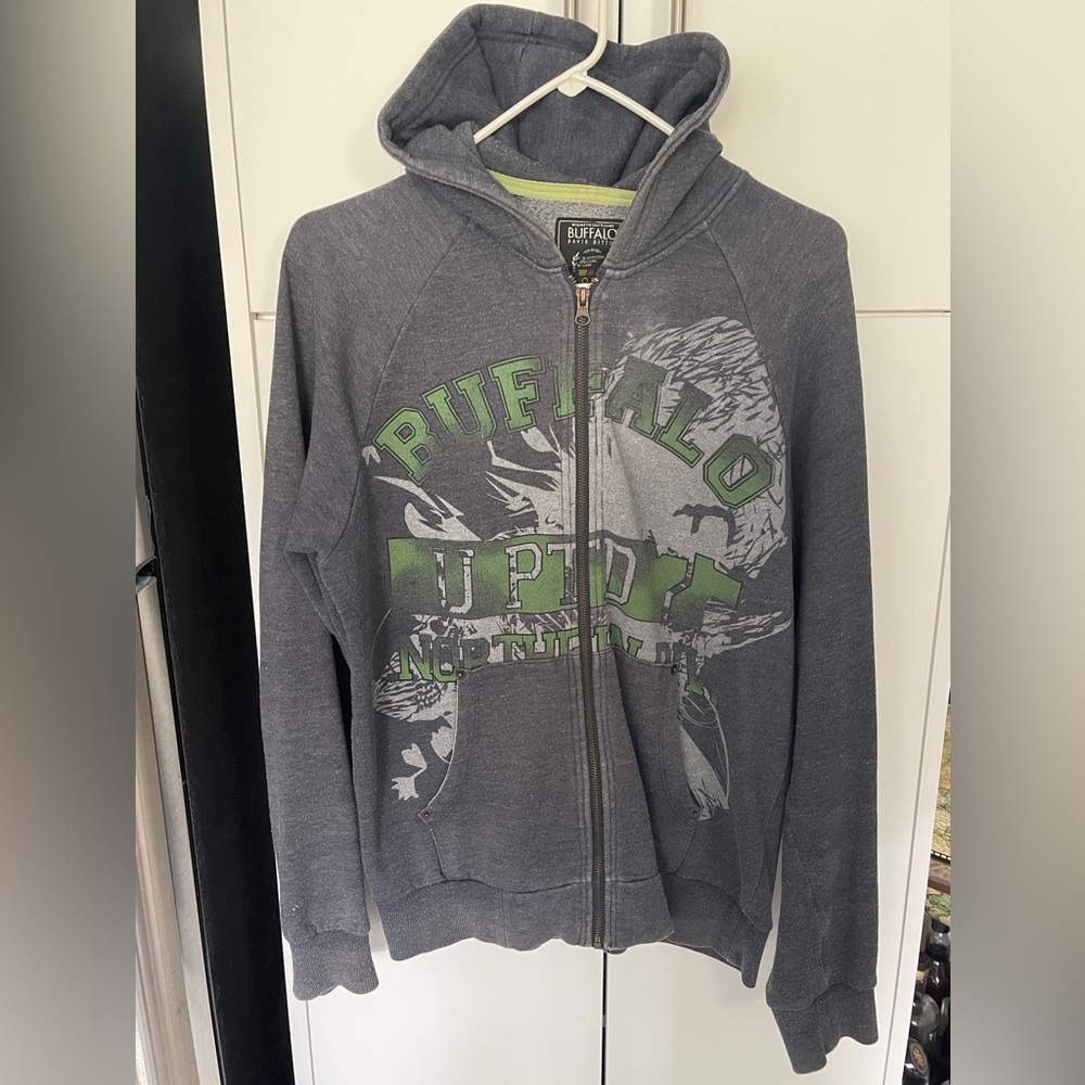 Buffalo David Bitton Men’s Zip-Up Hoodie Size Small S Blue Green